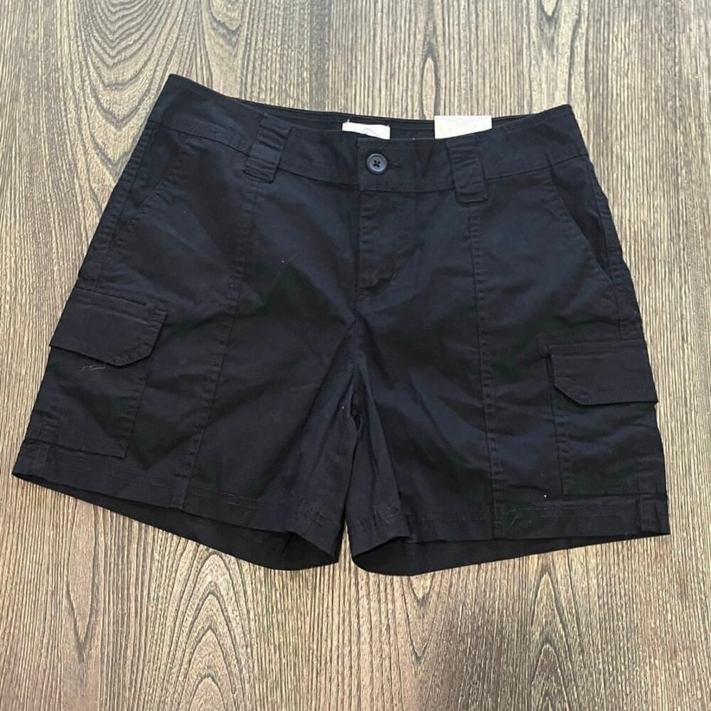 NWT St. John's Bay Cargo Shorts High Rise Cotton Blend Stretch Black Size 4
